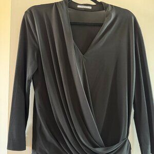 M.M. Lafleur The Deneuve Top Black Knit Crepe Faux Wrap Blouse Sz XS